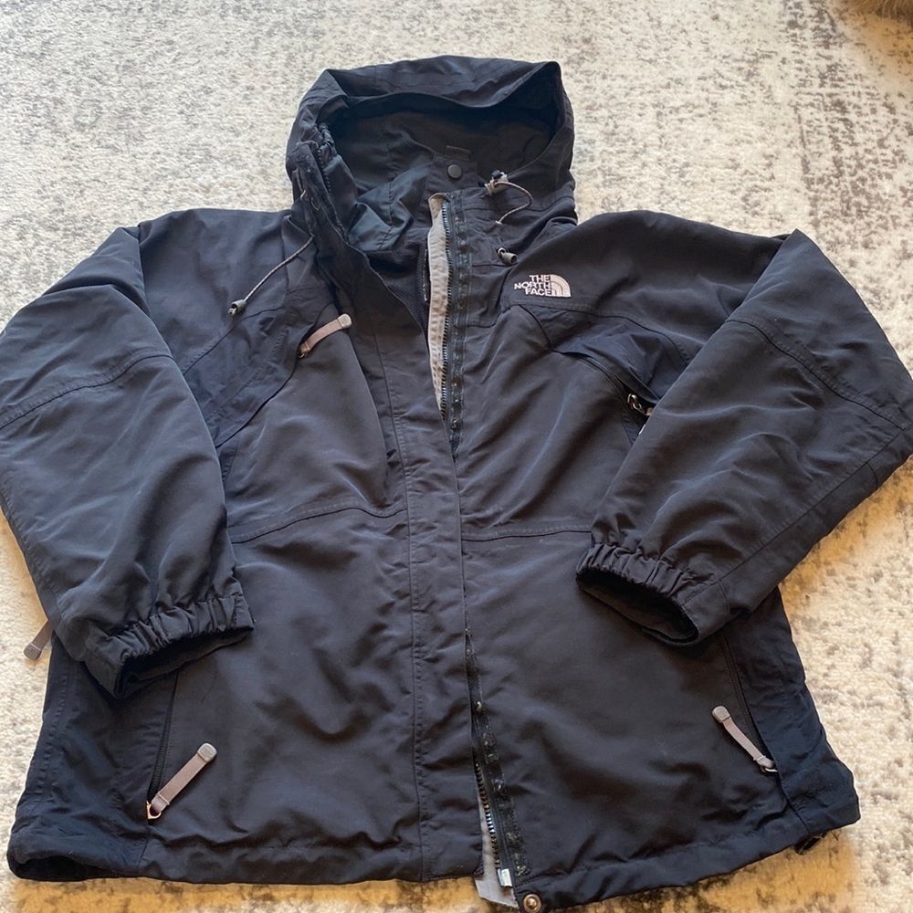 VTG THE NORTH FACE Hyvent hiking outdoor Jacket Size L black with hoodie vented